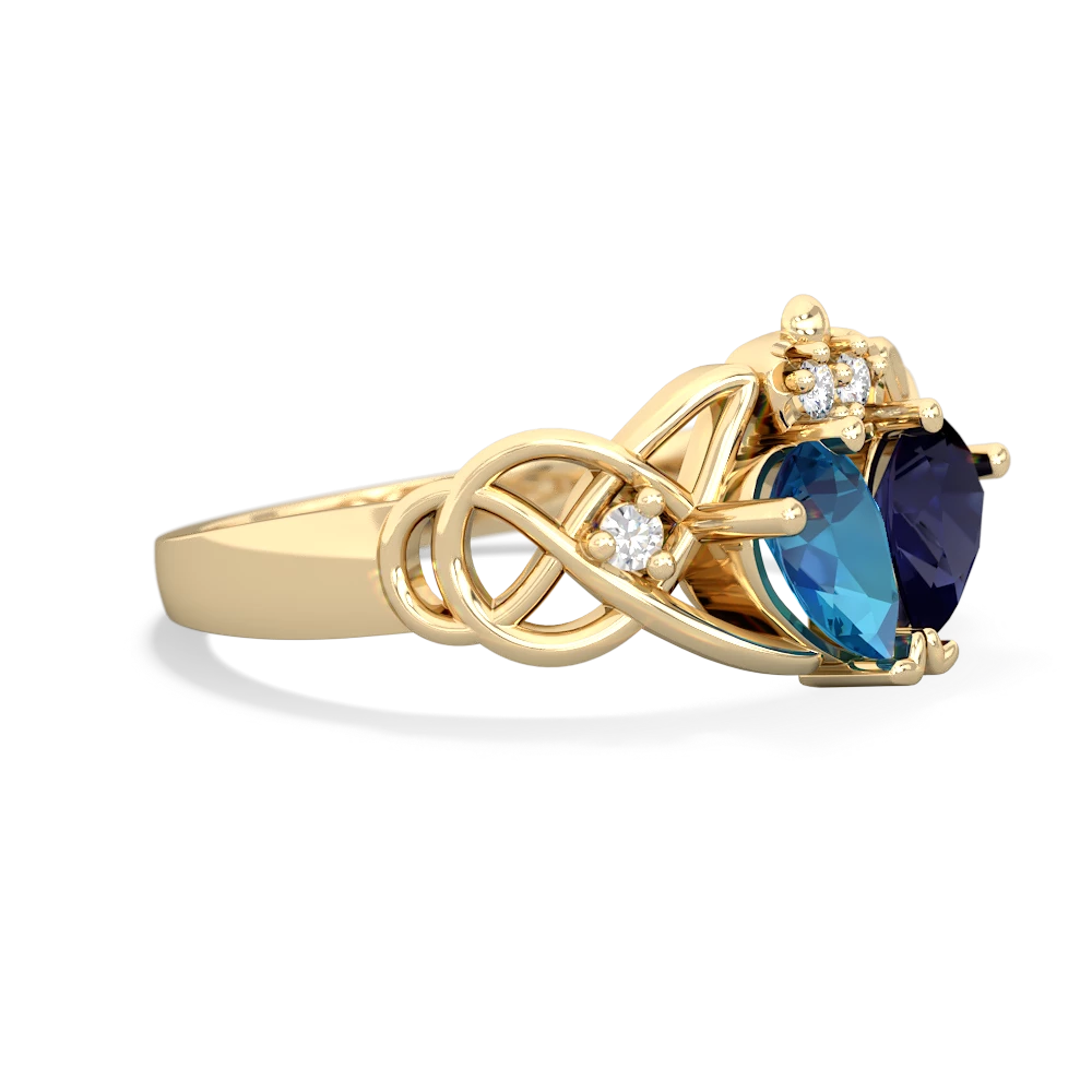 London Topaz 'One Heart' Celtic Knot Claddagh 14K Yellow Gold ring R5322