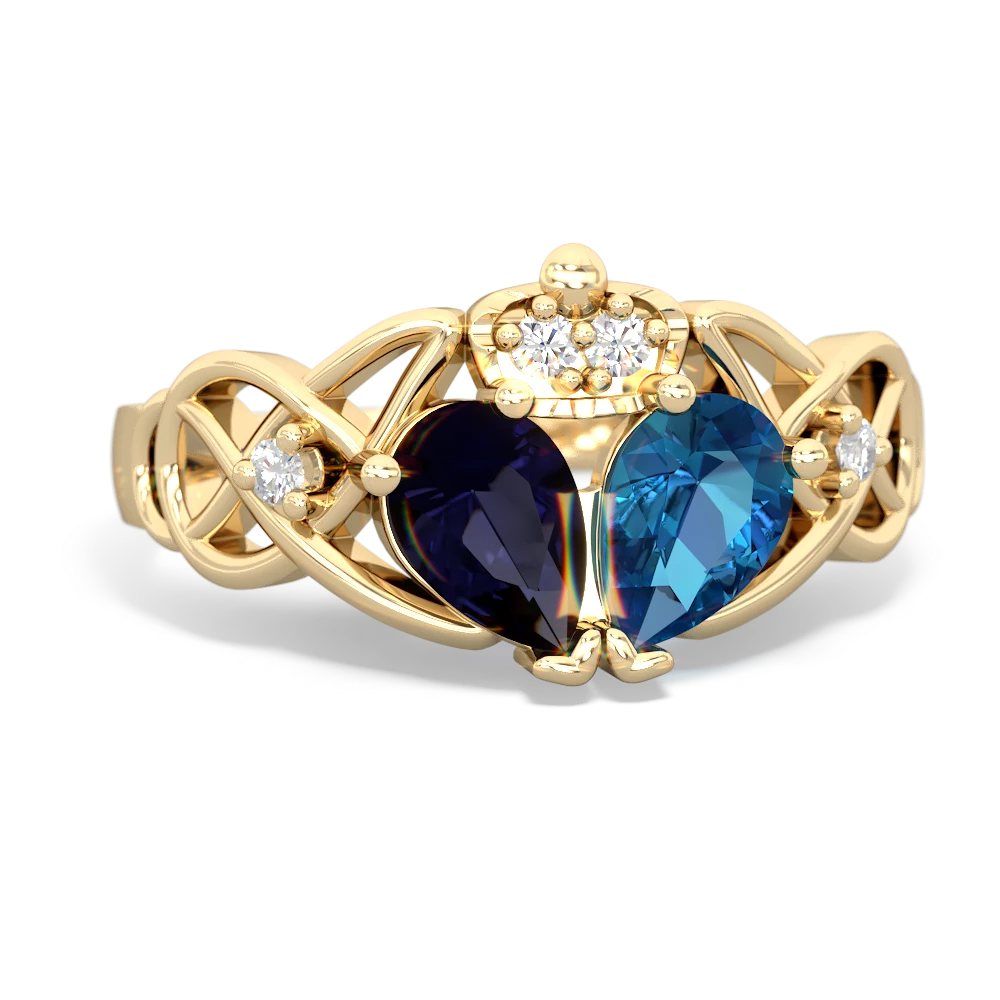 London Topaz 'One Heart' Celtic Knot Claddagh 14K Yellow Gold ring R5322