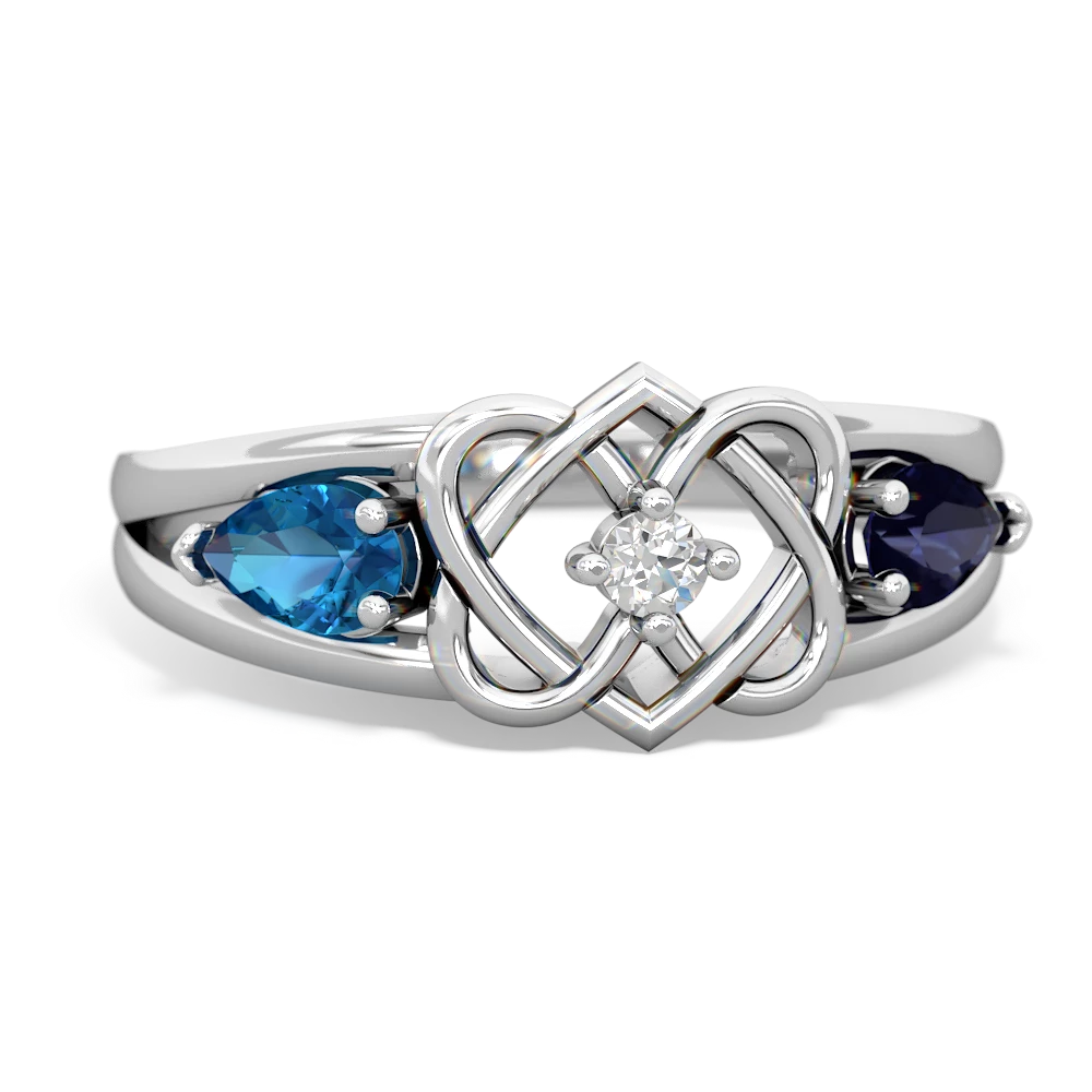 London Topaz Hearts Intertwined 14K White Gold ring R5880