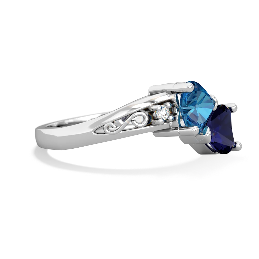 London Topaz Snuggling Hearts 14K White Gold ring R2178