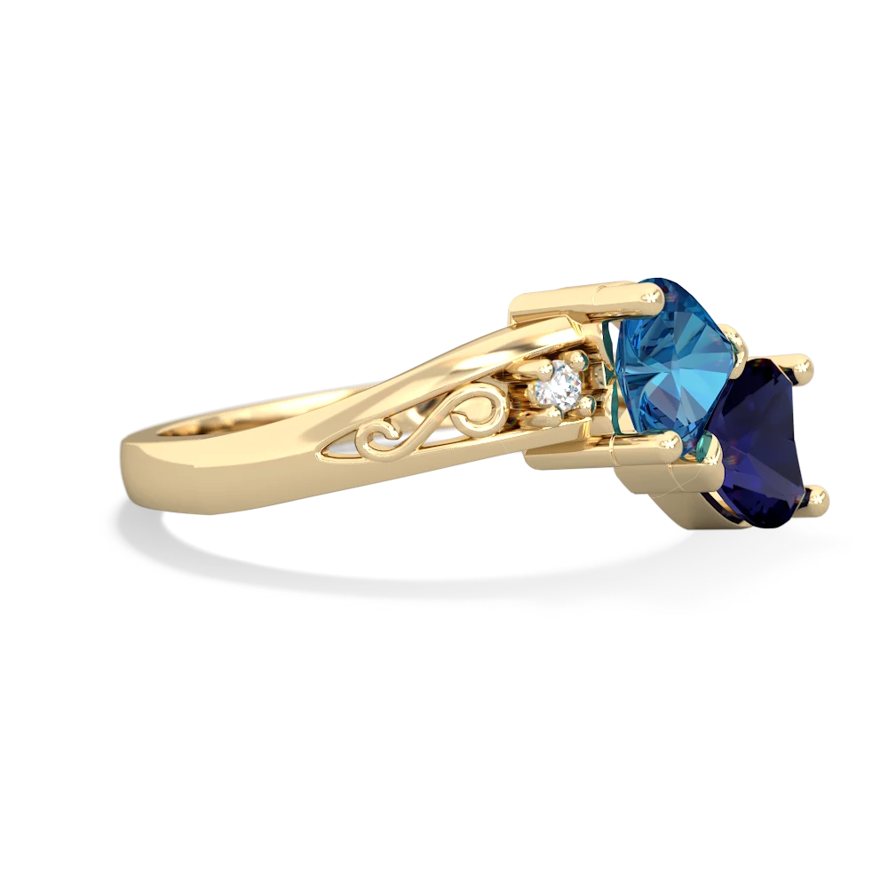 London Topaz Snuggling Hearts 14K Yellow Gold ring R2178