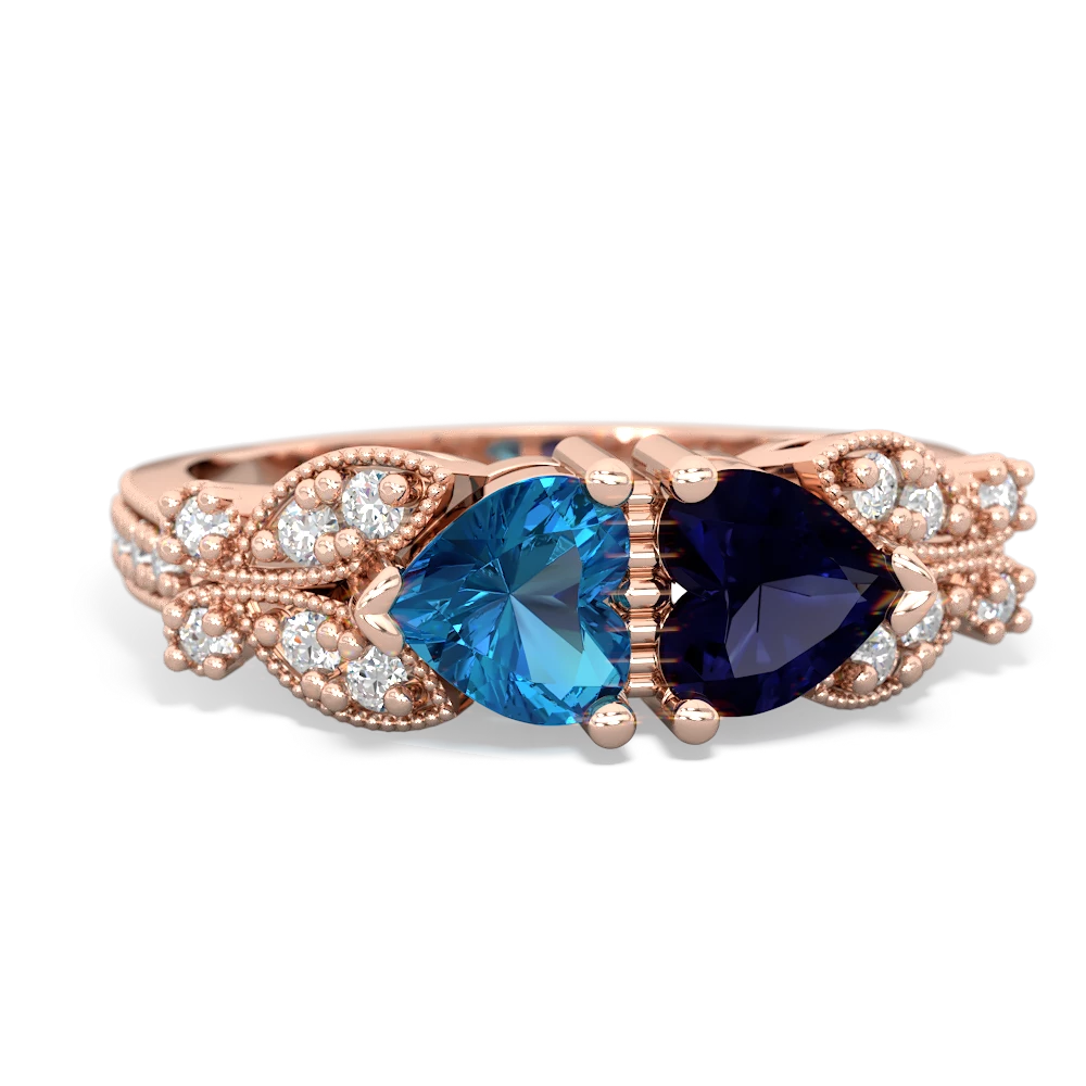 London Topaz Diamond Butterflies 14K Rose Gold ring R5601