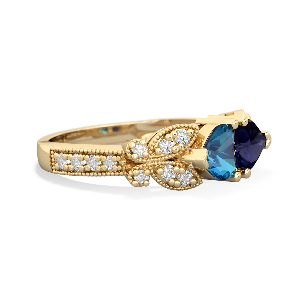 London Topaz Diamond Butterflies 14K Yellow Gold ring R5601