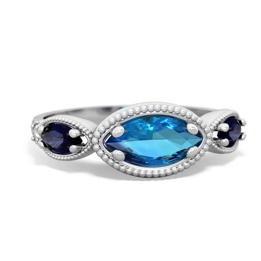 London Topaz Milgrain Marquise 14K White Gold ring R5700