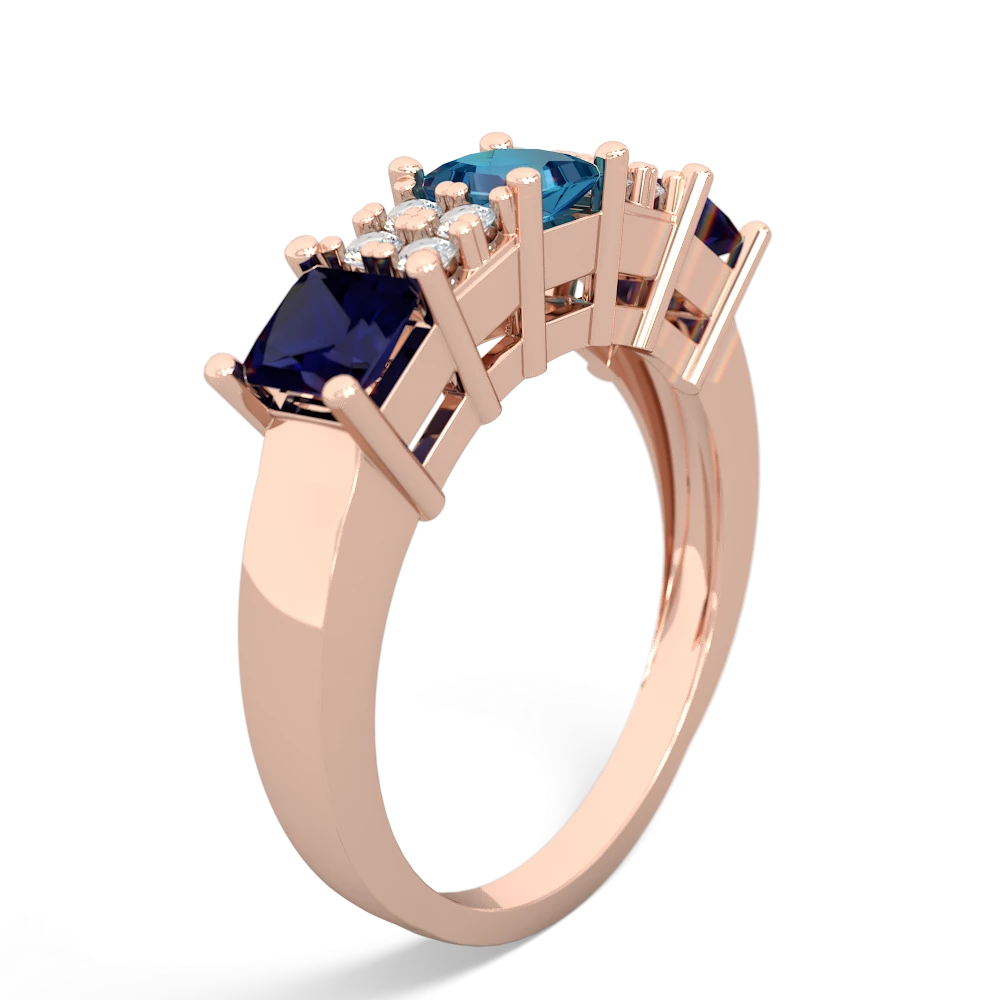 London Topaz Three Stone Diamond Cluster 14K Rose Gold ring R2592