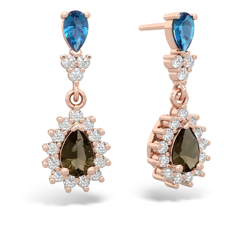 London Topaz Halo Pear Dangle 14K Rose Gold earrings E1882