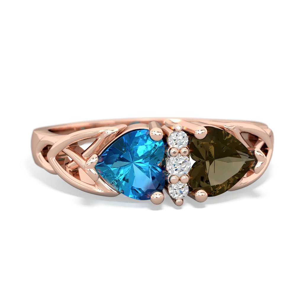 London Topaz Celtic Knot Double Heart 14K Rose Gold ring R5040