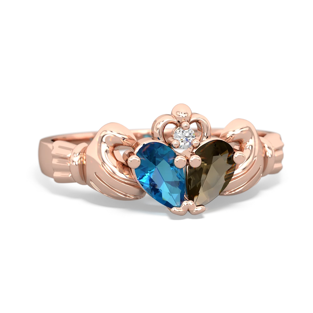 London Topaz 'Our Heart' Claddagh 14K Rose Gold ring R2388