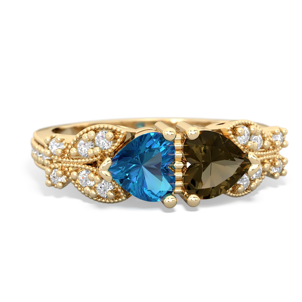 London Topaz Diamond Butterflies 14K Yellow Gold ring R5601