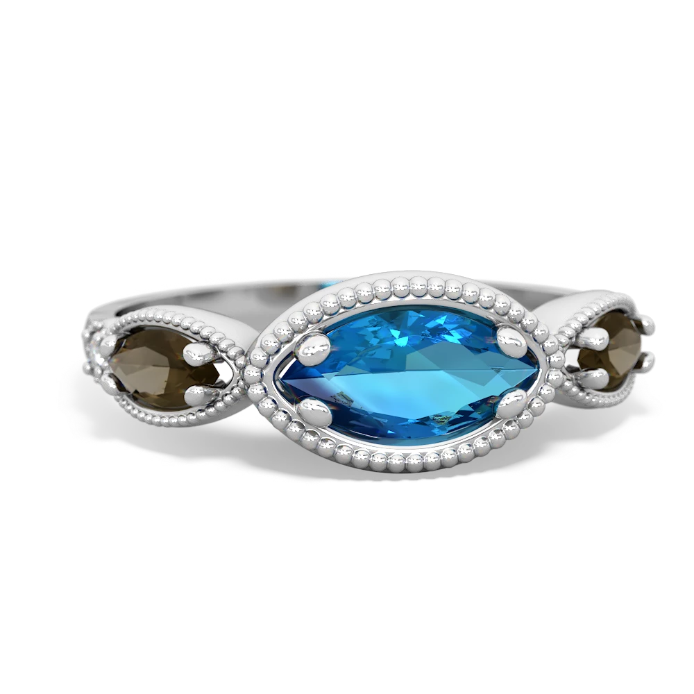 London Topaz Milgrain Marquise 14K White Gold ring R5700