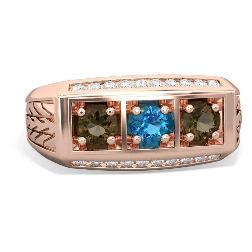 London Topaz Three Stone Tire Tread Men's 14K Rose Gold ring R0520