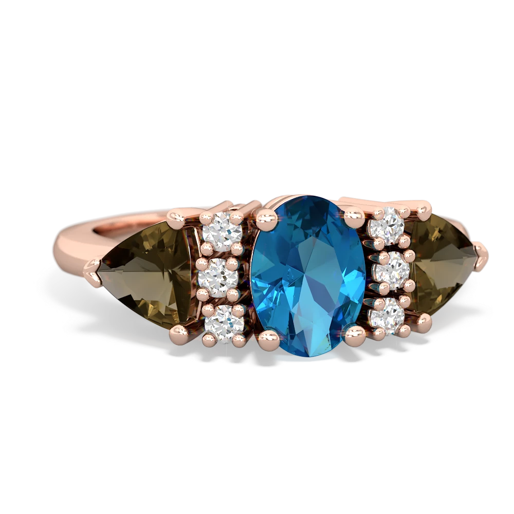 London Topaz Antique Style Three Stone 14K Rose Gold ring R2186