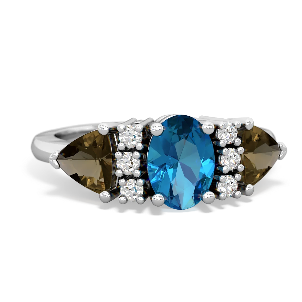 London Topaz Antique Style Three Stone 14K White Gold ring R2186