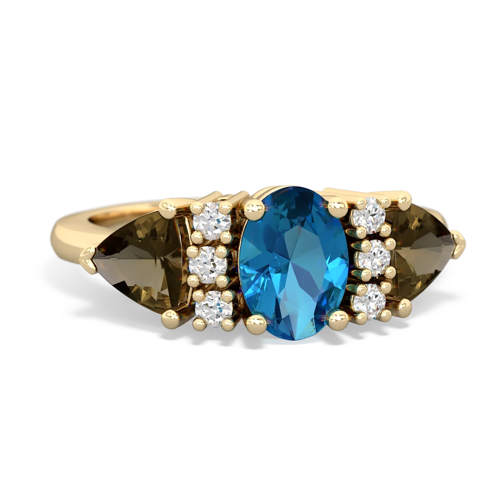 London Topaz Antique Style Three Stone 14K Yellow Gold ring R2186