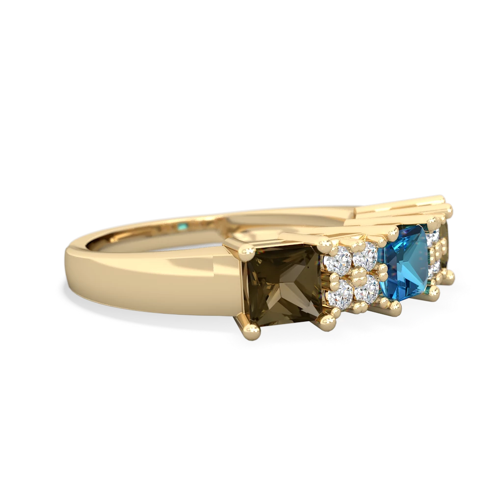 London Topaz Three Stone Diamond Cluster 14K Yellow Gold ring R2592