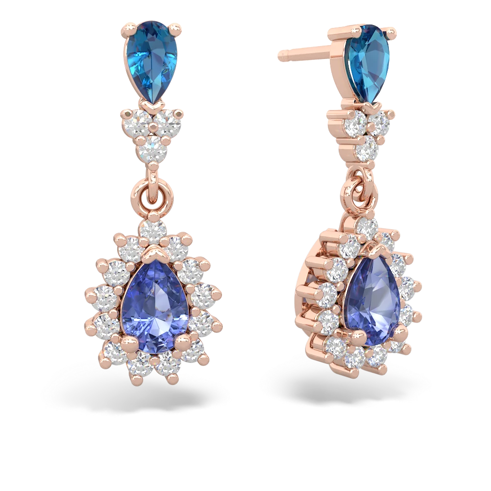 London Topaz Halo Pear Dangle 14K Rose Gold earrings E1882