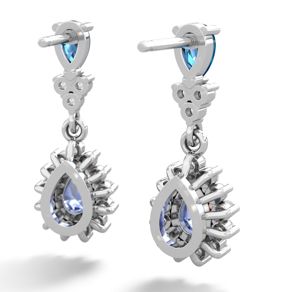 London Topaz Halo Pear Dangle 14K White Gold earrings E1882