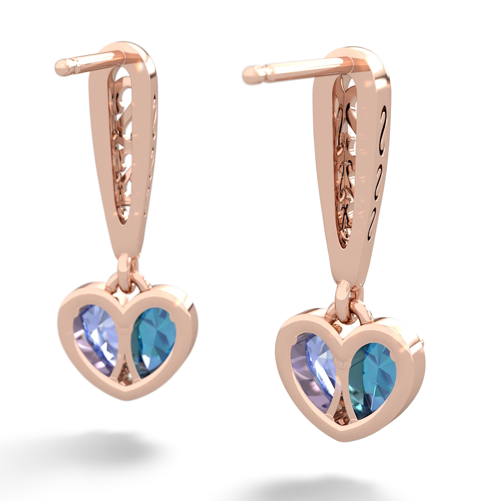 London Topaz Filligree Heart 14K Rose Gold earrings E5070