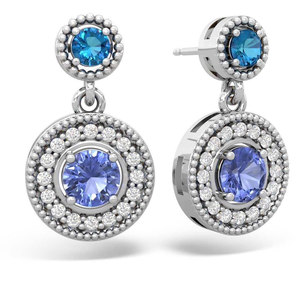 London Topaz Halo Dangle 14K White Gold earrings E5319