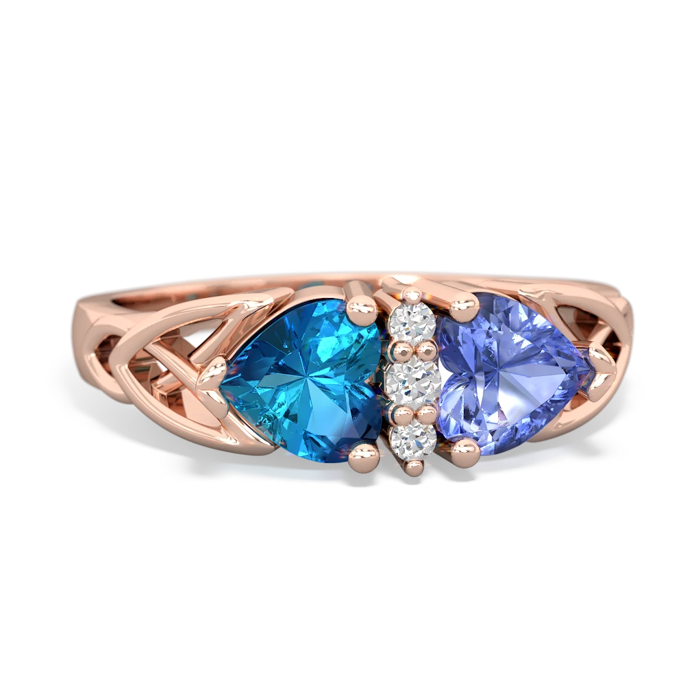 London Topaz Celtic Knot Double Heart 14K Rose Gold ring R5040