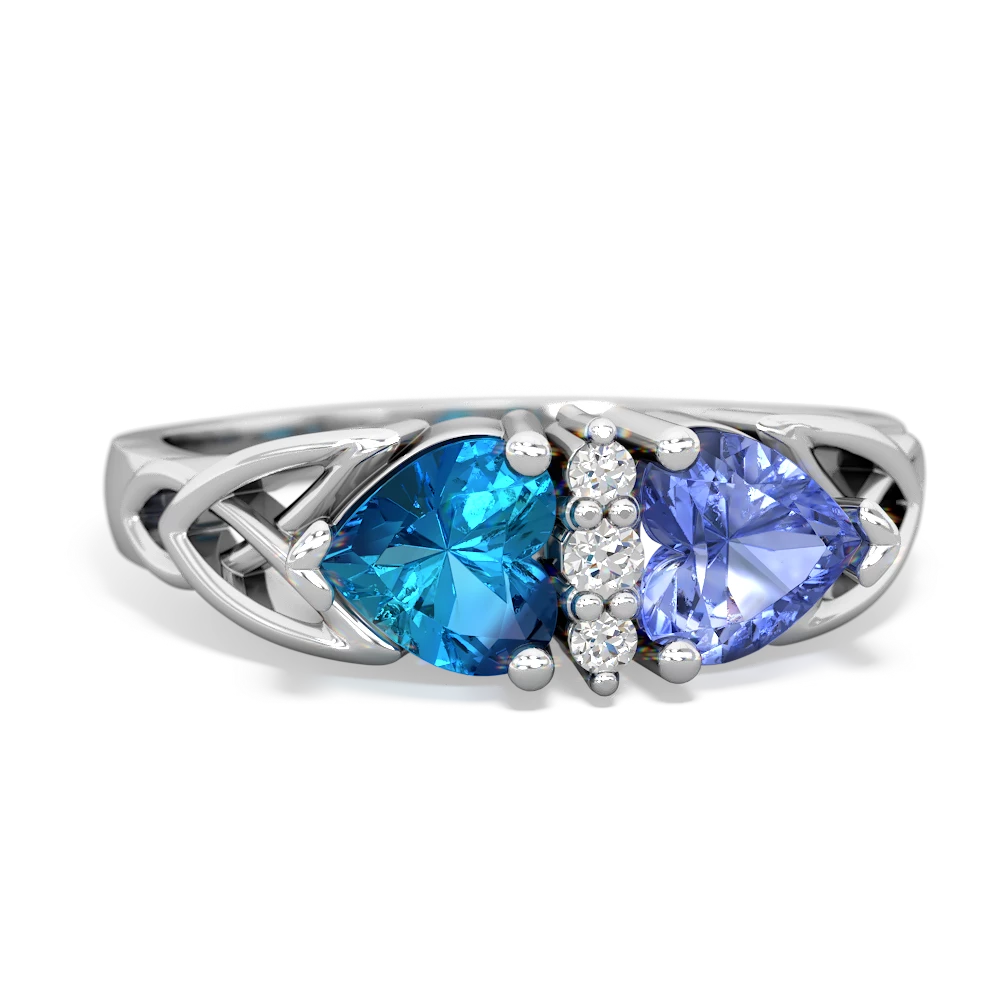 London Topaz Celtic Knot Double Heart 14K White Gold ring R5040