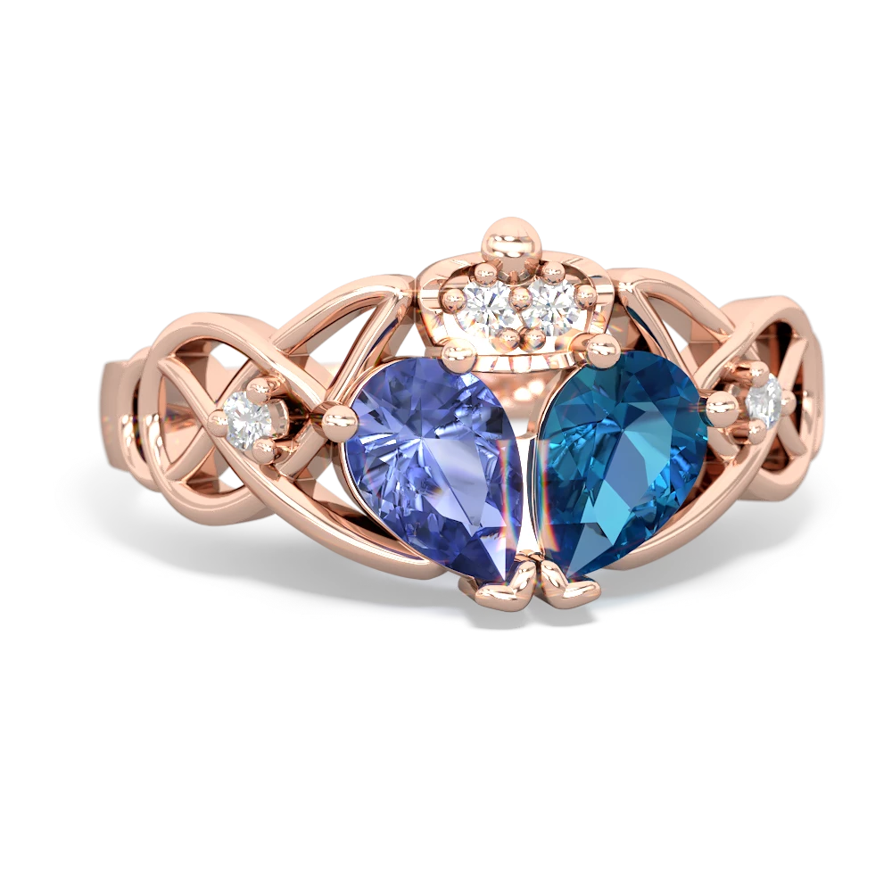 London Topaz 'One Heart' Celtic Knot Claddagh 14K Rose Gold ring R5322