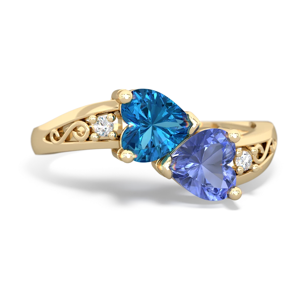 London Topaz Snuggling Hearts 14K Yellow Gold ring R2178