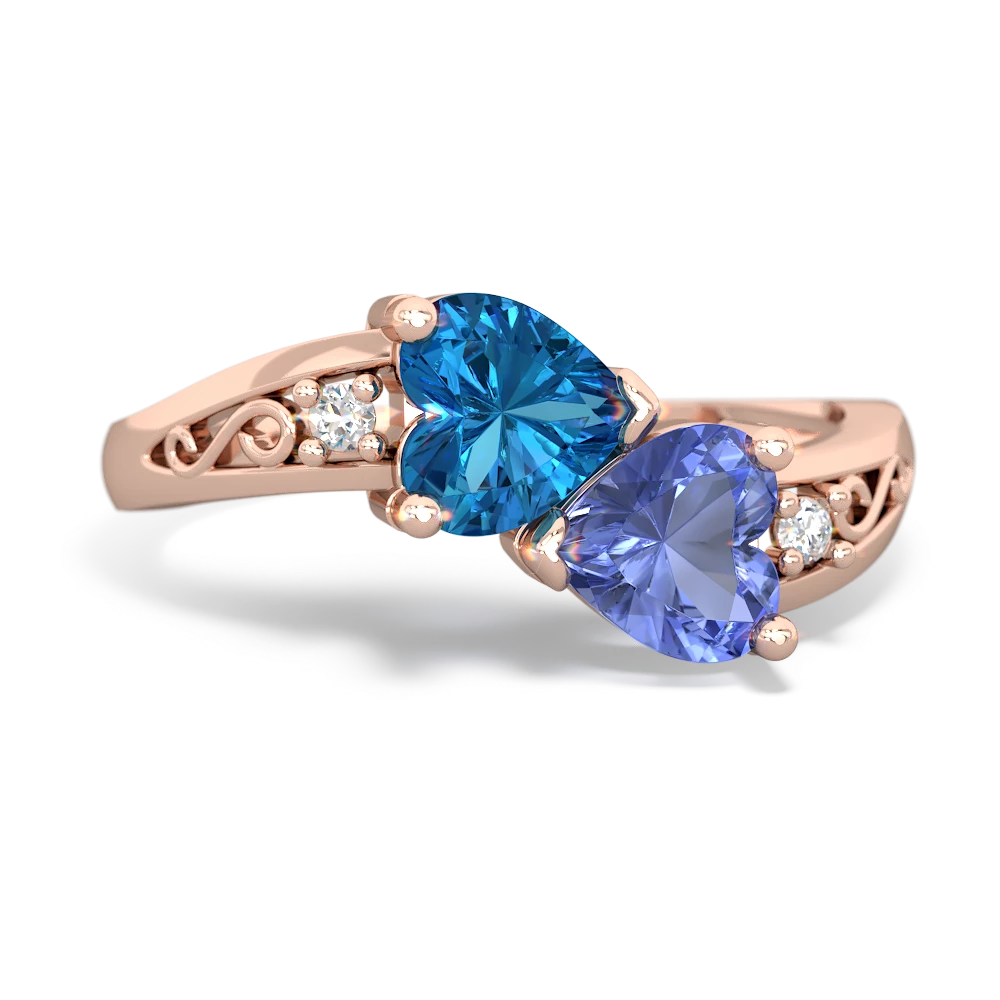 London Topaz Snuggling Hearts 14K Rose Gold ring R2178