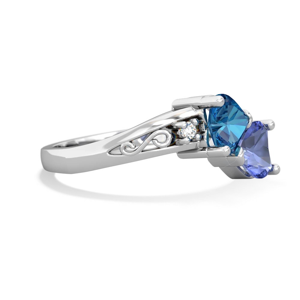 London Topaz Snuggling Hearts 14K White Gold ring R2178