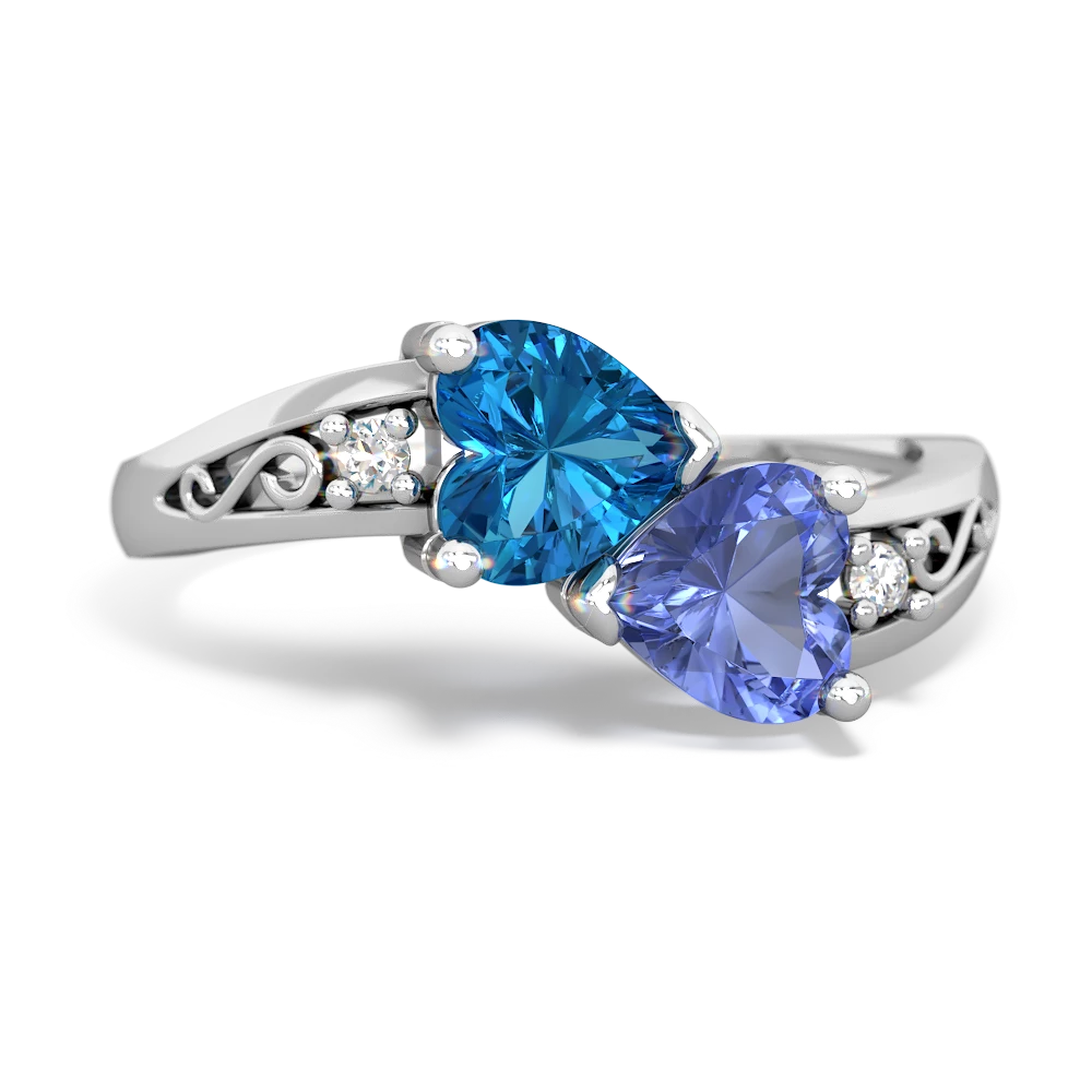 London Topaz Snuggling Hearts 14K White Gold ring R2178