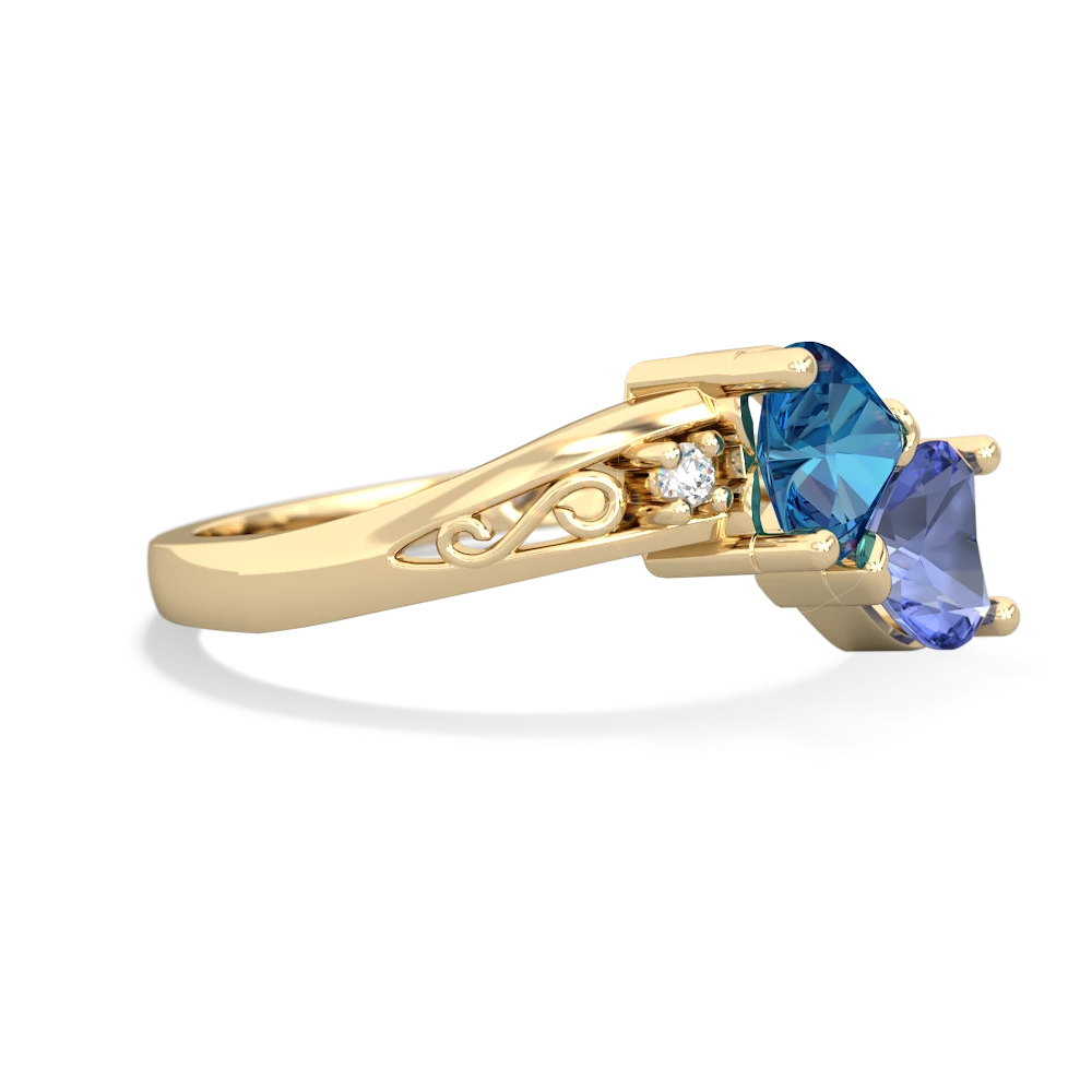 London Topaz Snuggling Hearts 14K Yellow Gold ring R2178