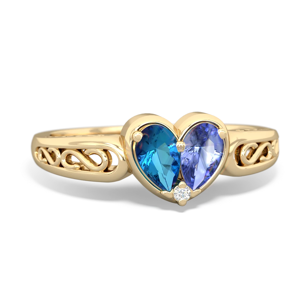 London Topaz Filligree 'One Heart' 14K Yellow Gold ring R5070