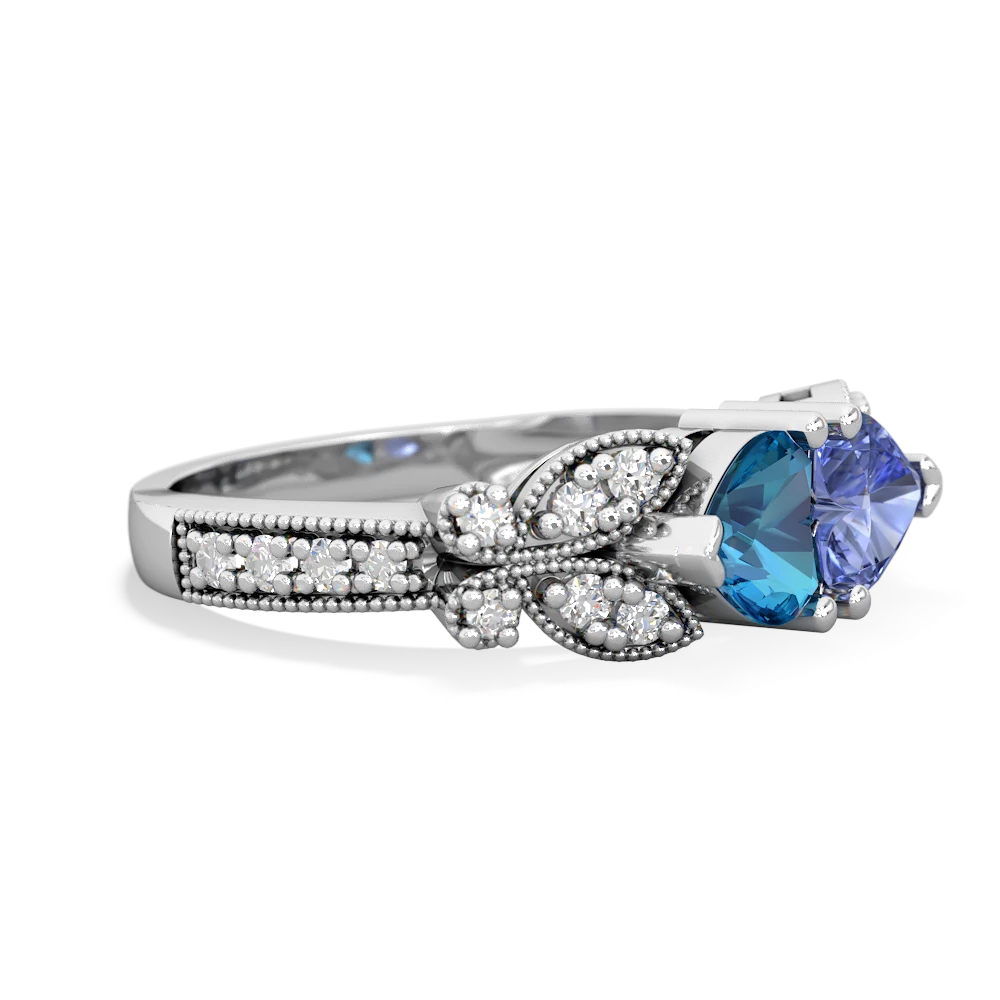 London Topaz Diamond Butterflies 14K White Gold ring R5601