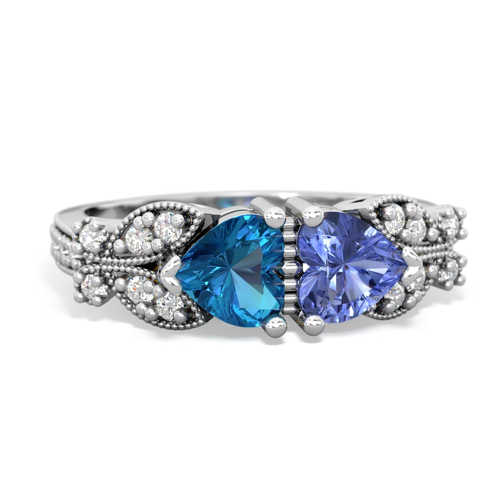 London Topaz Diamond Butterflies 14K White Gold ring R5601