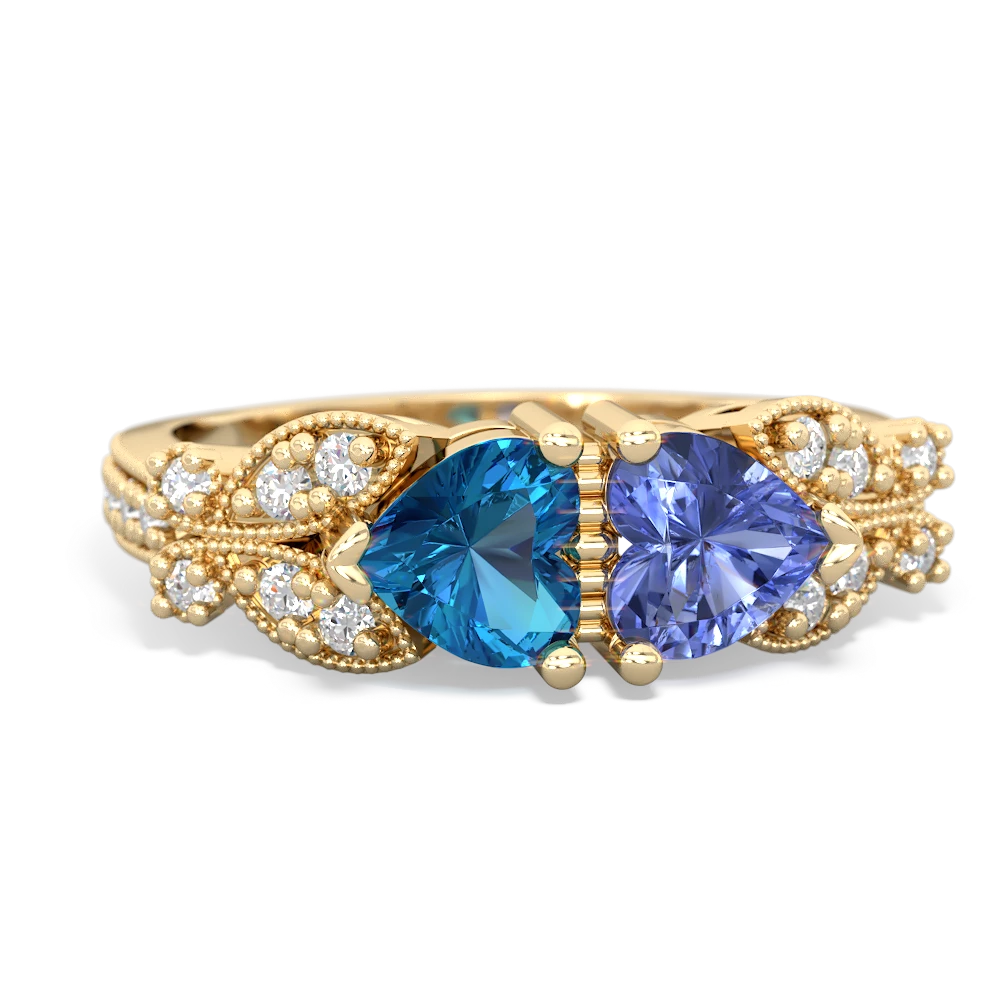 London Topaz Diamond Butterflies 14K Yellow Gold ring R5601