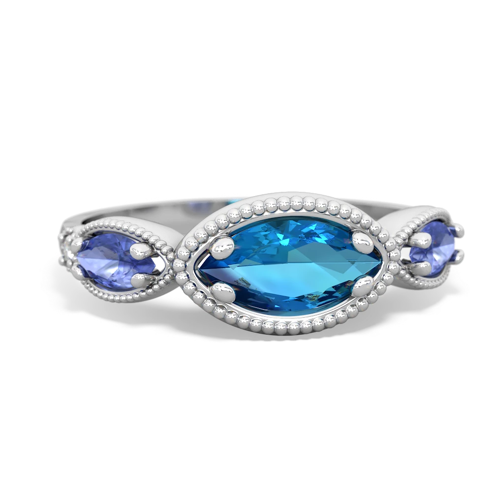 London Topaz Milgrain Marquise 14K White Gold ring R5700