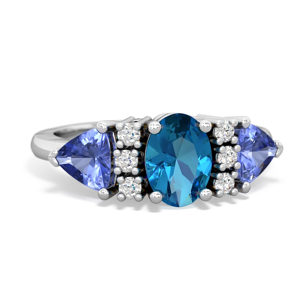 London Topaz Antique Style Three Stone 14K White Gold ring R2186