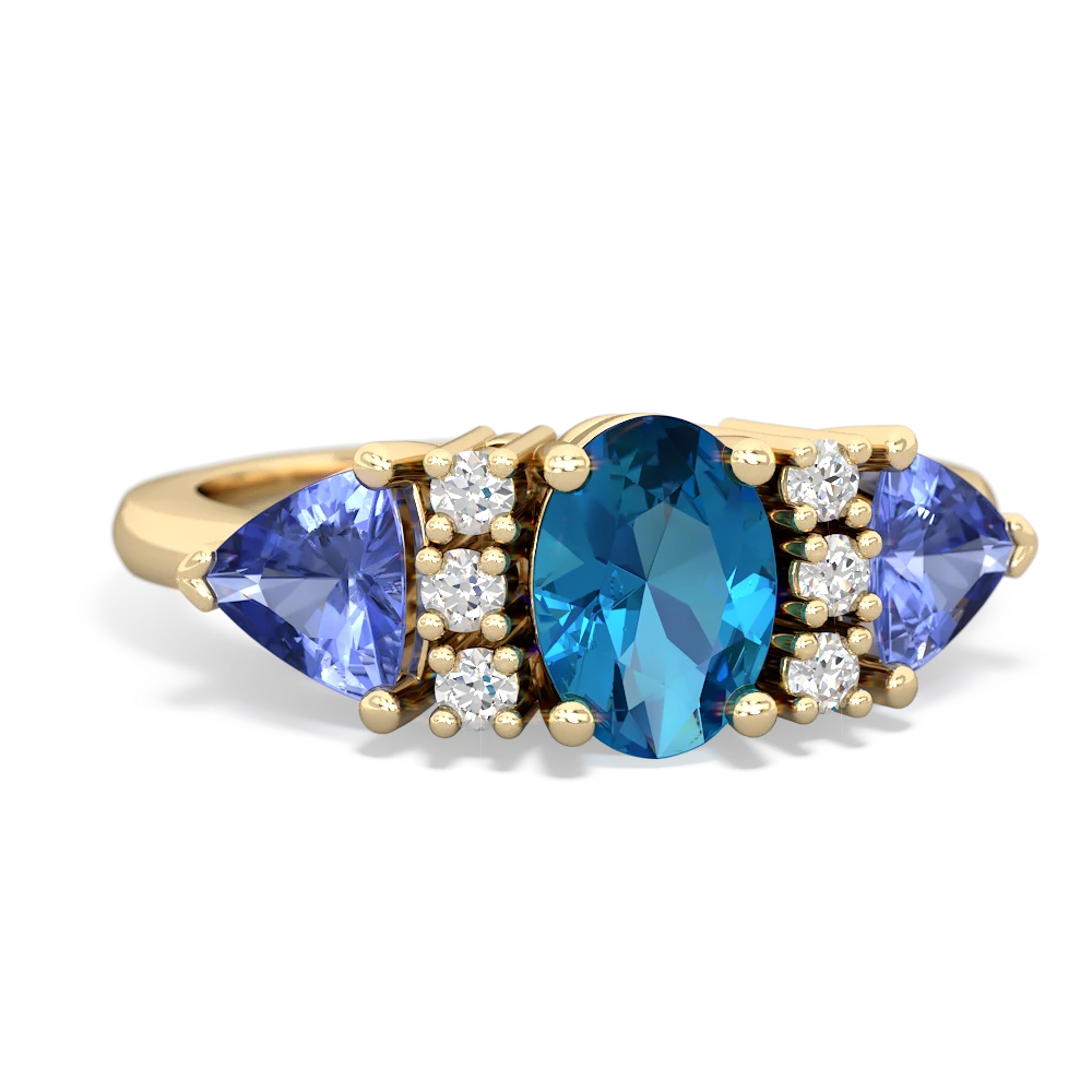 London Topaz Antique Style Three Stone 14K Yellow Gold ring R2186