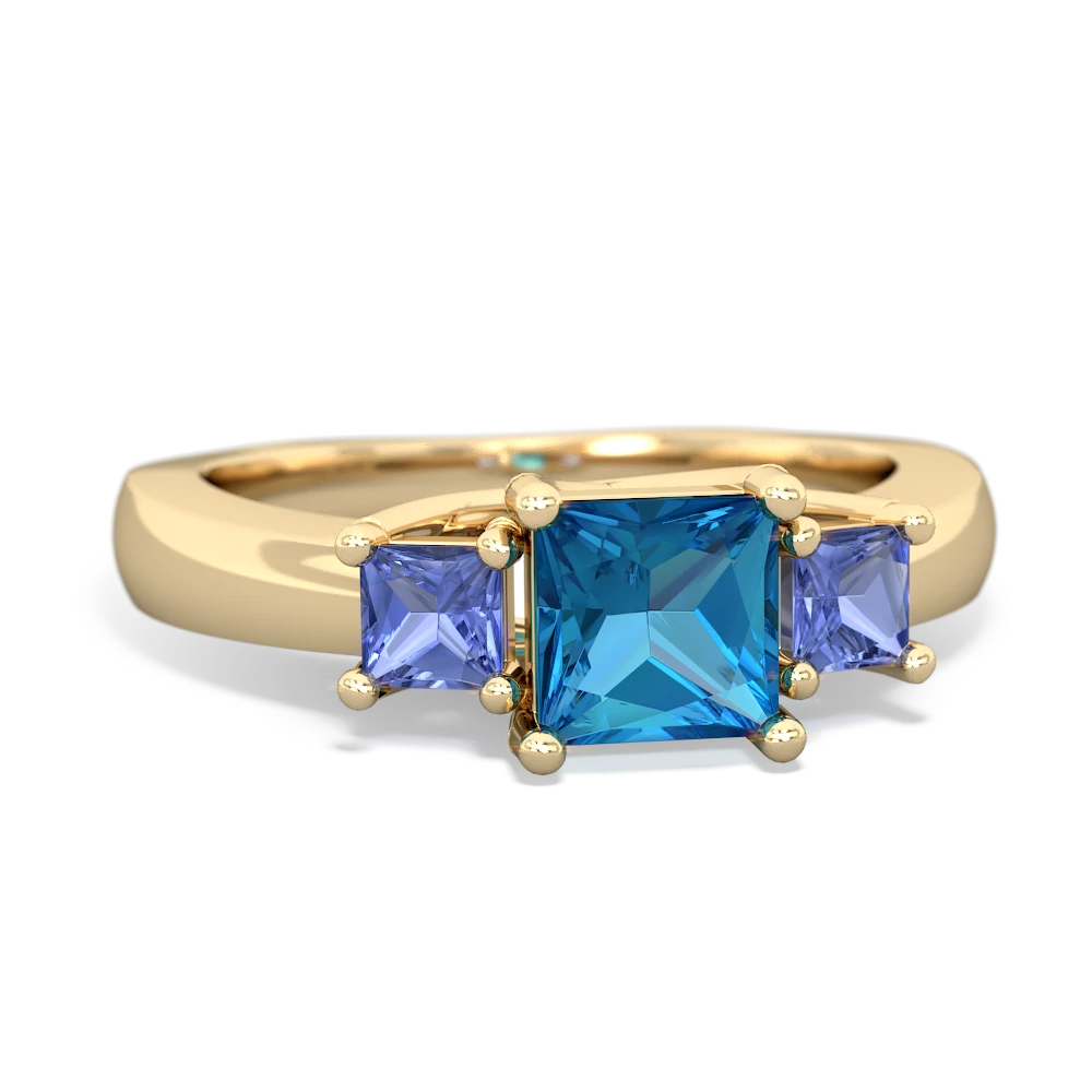 London Topaz Three Stone Trellis 14K Yellow Gold ring R4015