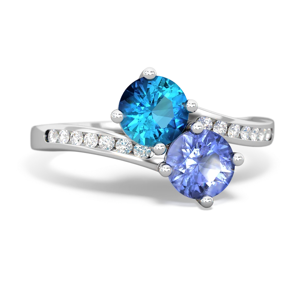 London Topaz Channel Set Two Stone 14K White Gold ring R5303