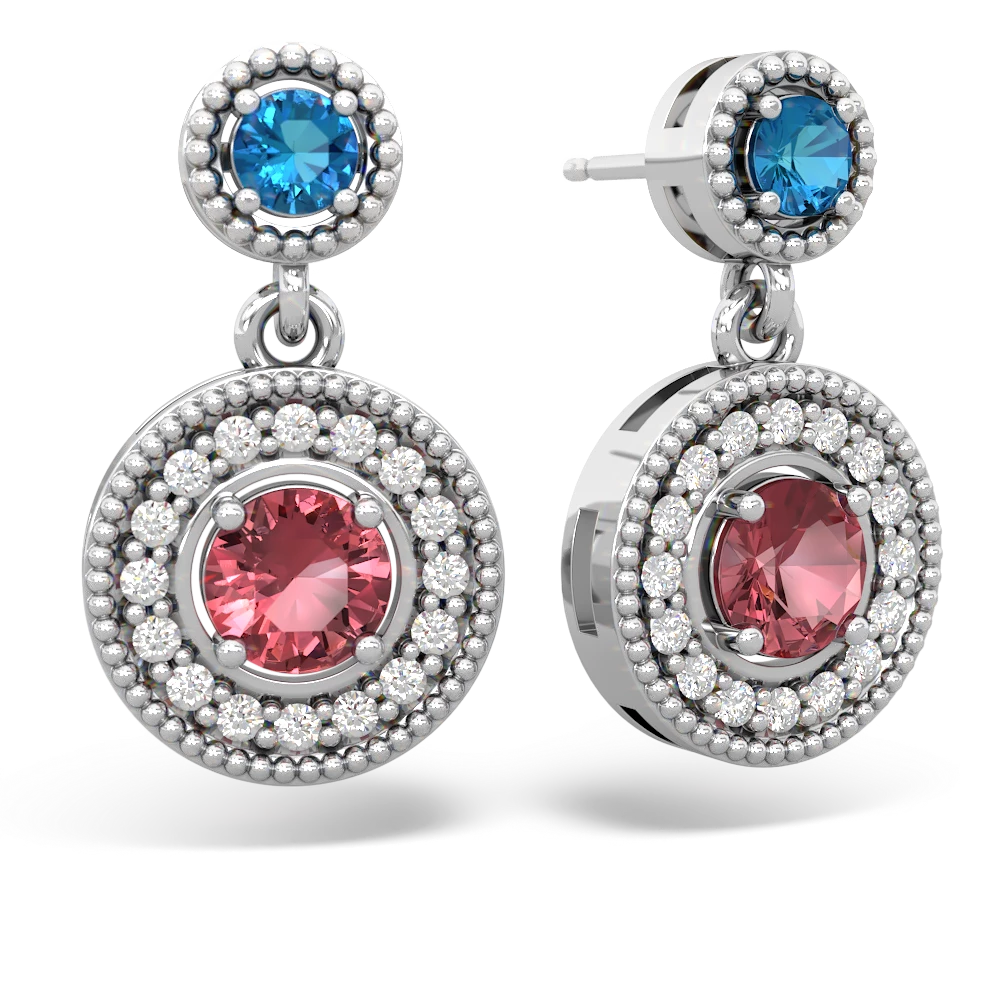 London Topaz Halo Dangle 14K White Gold earrings E5319