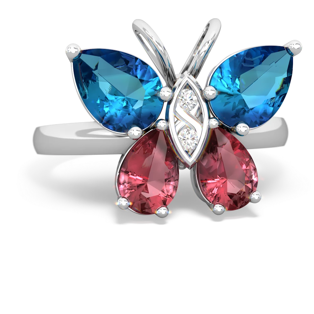 London Topaz Butterfly 14K White Gold ring R2215