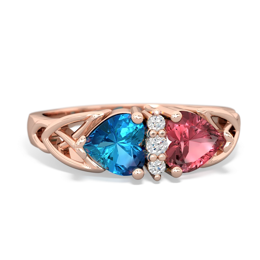 London Topaz Celtic Knot Double Heart 14K Rose Gold ring R5040