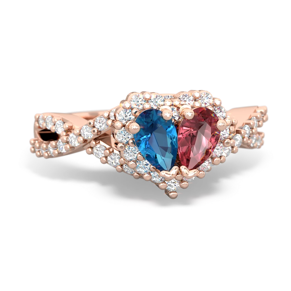 London Topaz Diamond Twist 'One Heart' 14K Rose Gold ring R2640HRT