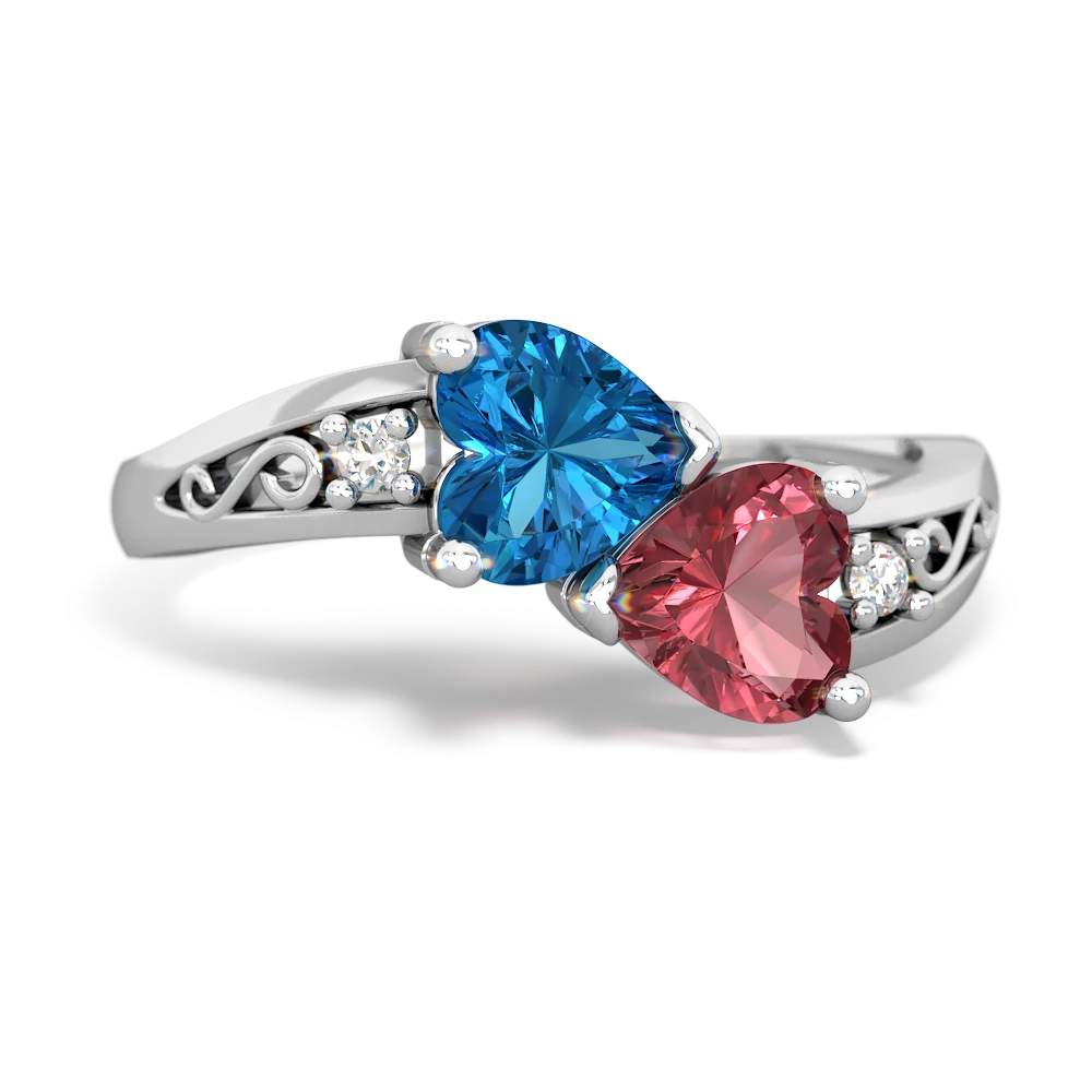 London Topaz Snuggling Hearts 14K White Gold ring R2178