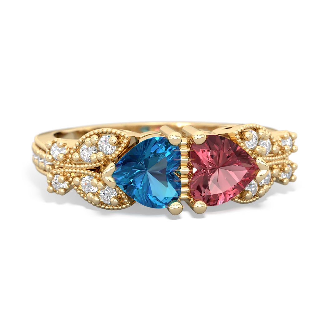 London Topaz Diamond Butterflies 14K Yellow Gold ring R5601