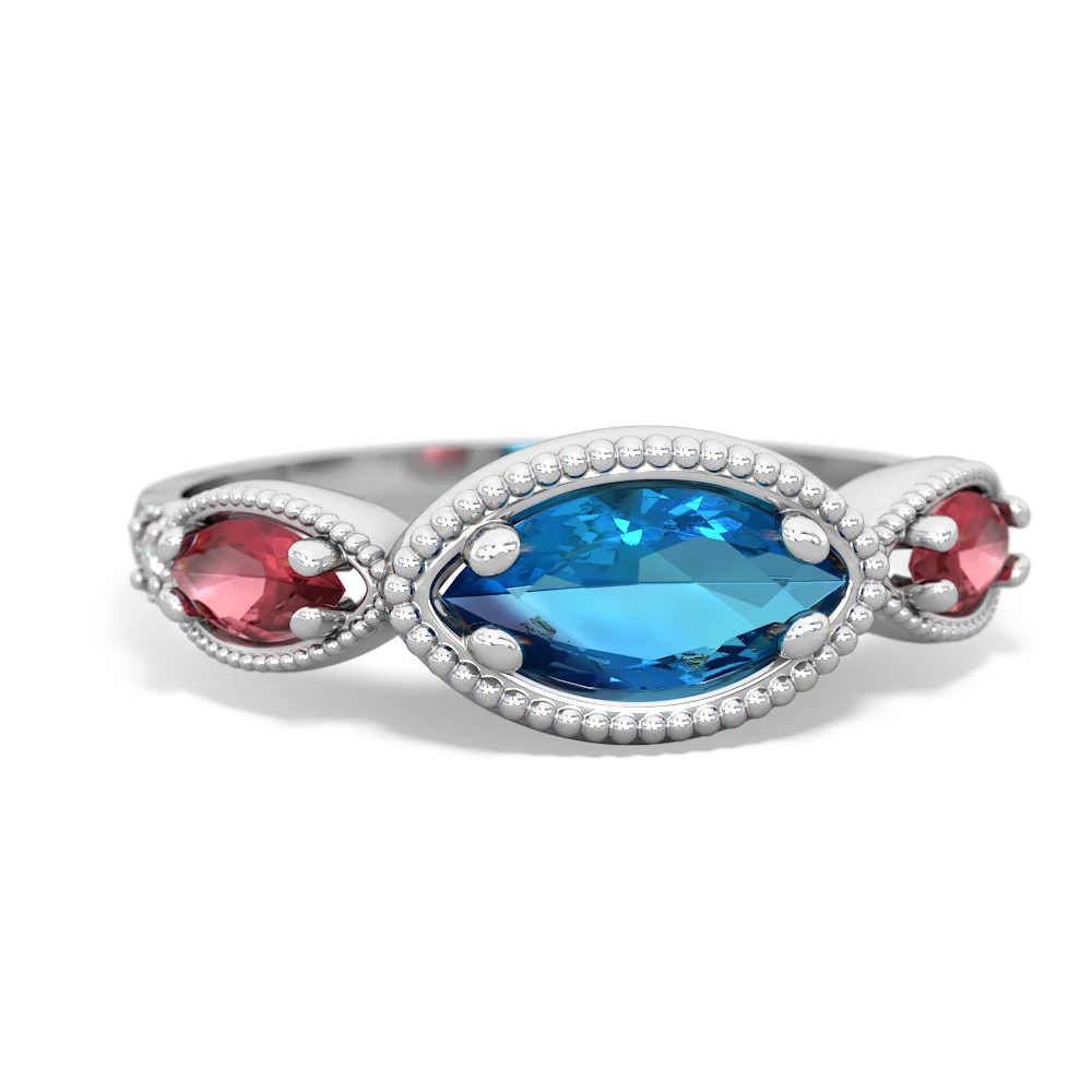 London Topaz Milgrain Marquise 14K White Gold ring R5700