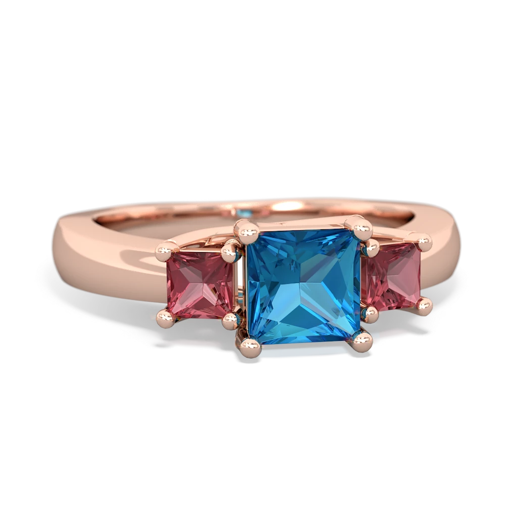 London Topaz Three Stone Trellis 14K Rose Gold ring R4015