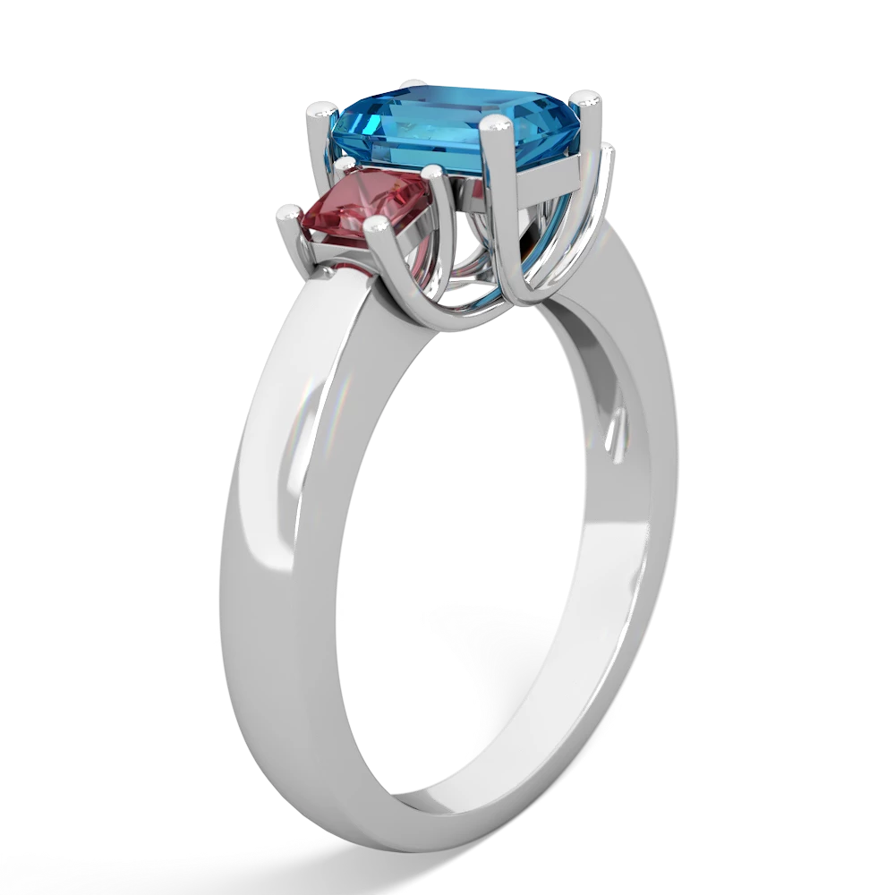 London Topaz Three Stone Emerald-Cut Trellis 14K White Gold ring R4021