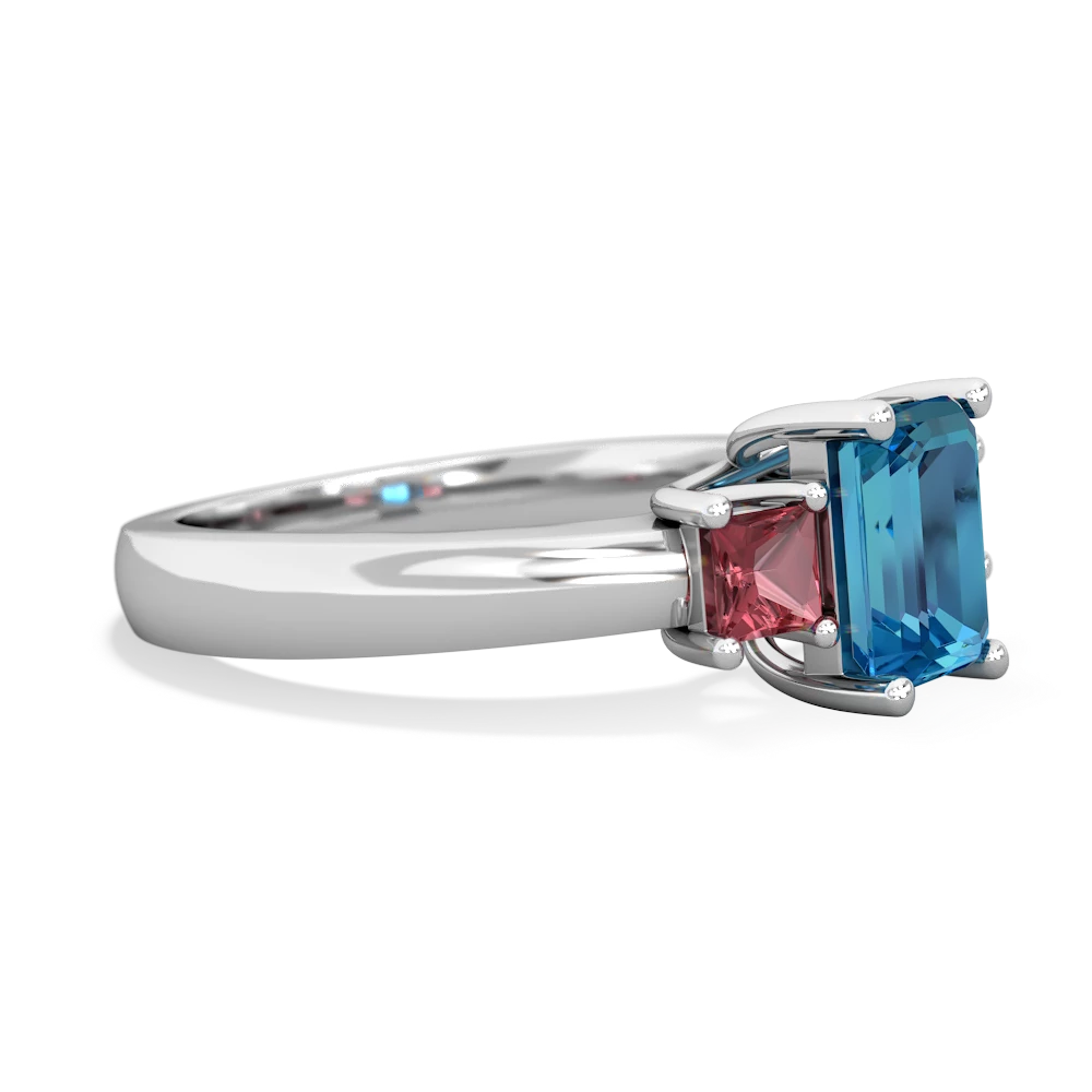 London Topaz Three Stone Emerald-Cut Trellis 14K White Gold ring R4021